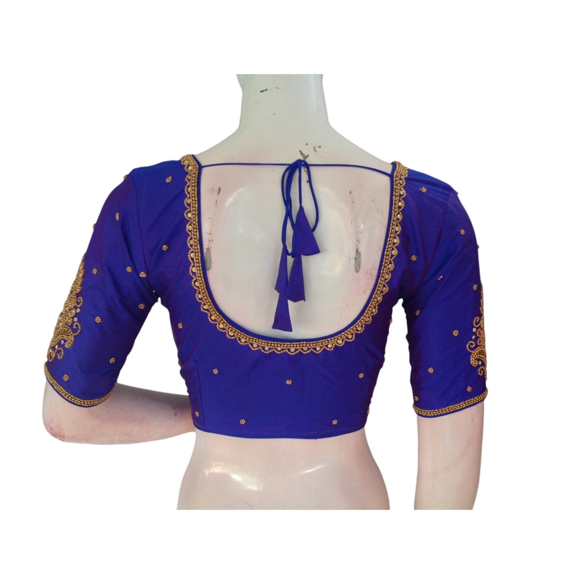 Bluish Purple Splendor: Aari Handwork Wedding Silk Saree Readymade Blouse