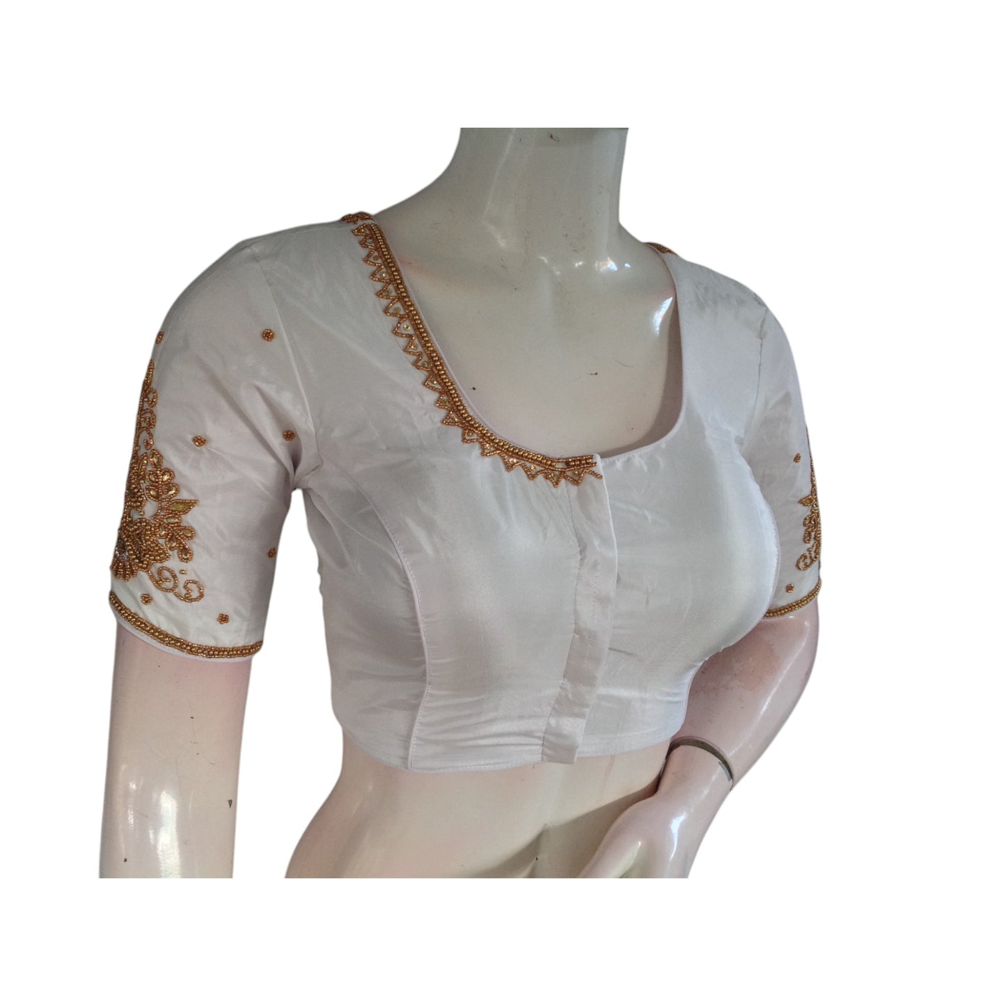 Elegant White Aari Handwork Silk saree Readymade Blouse - A Timeless Classic