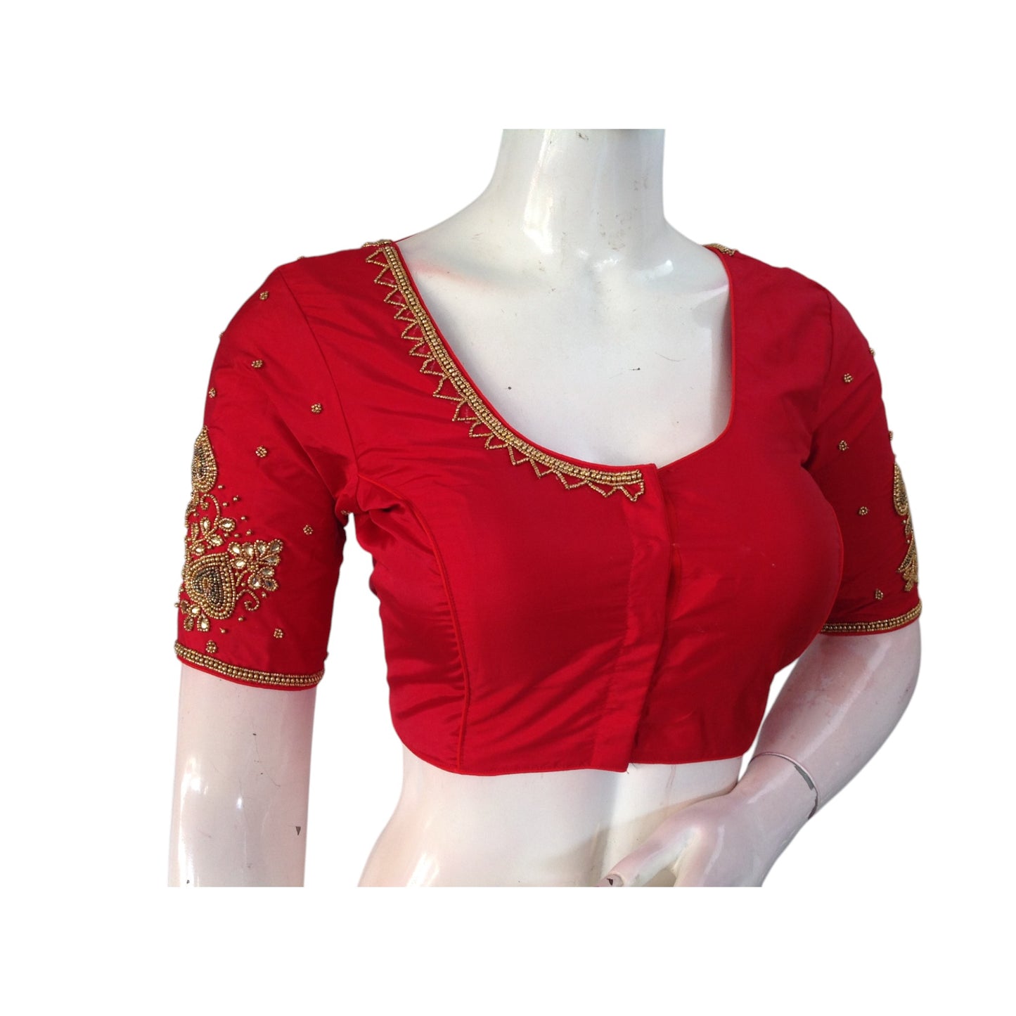 Red Color Aari Handwork Wedding Silk Saree Readymade Blouse