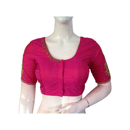 Pink Aari Handwork Silk Blouse: A Dreamy Wedding Essential