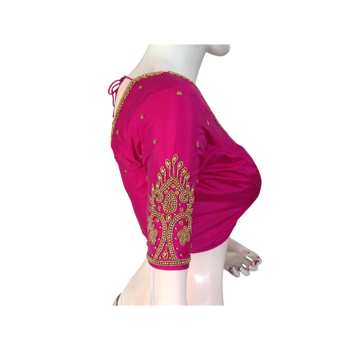 Regal Magenta Wedding Aari Handwork Silk Saree Readymade  Blouse