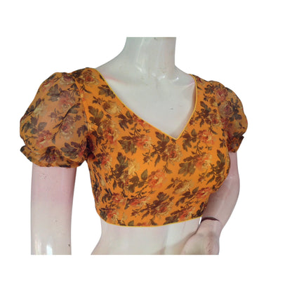 Sunny Side Up: Mustard Yellow Color Organza Puff Sleeve Readymade Blouse