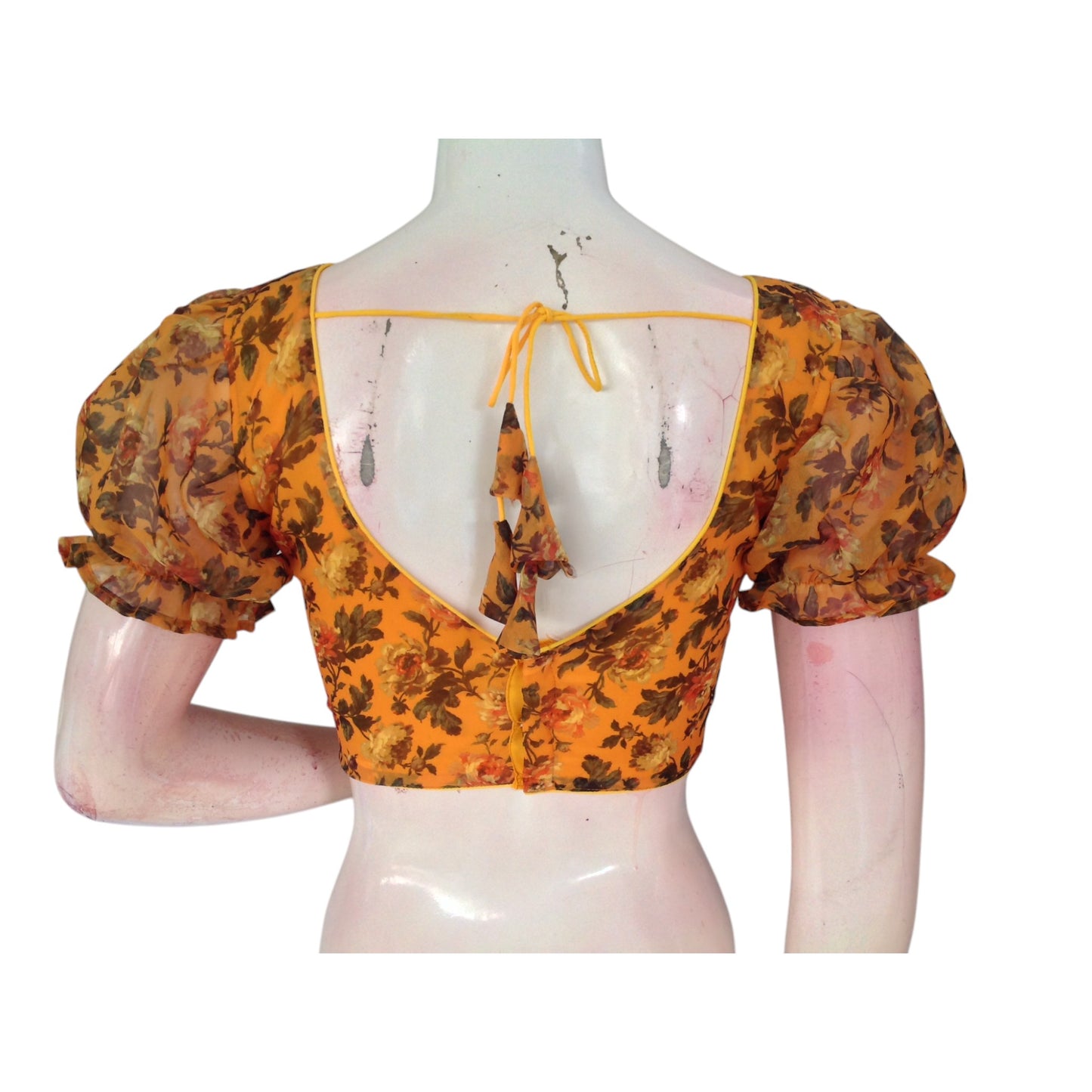 Sunny Side Up: Mustard Yellow Color Organza Puff Sleeve Readymade Blouse