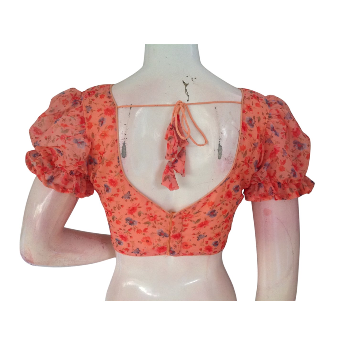 Peachy Keen: Soft and Sweet Organza Puff Sleeve Readymade Blouse