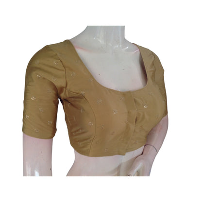 Golden Radiance: Luxurious Semi-Silk Blouse with Intricate Embroidery