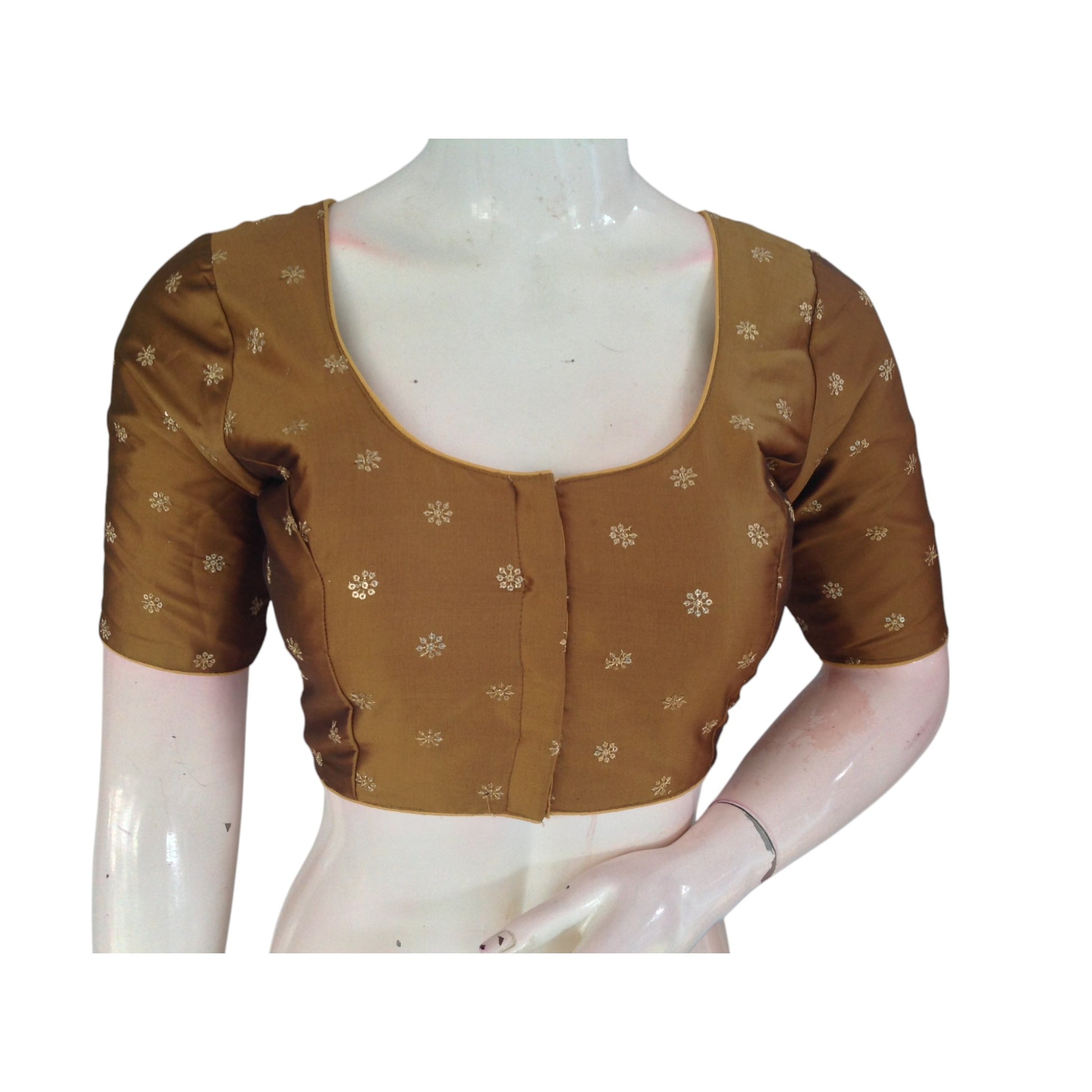 Luxurious Dark Mustard Gold Semi-Silk Butta Embroidery Readymade Blouse