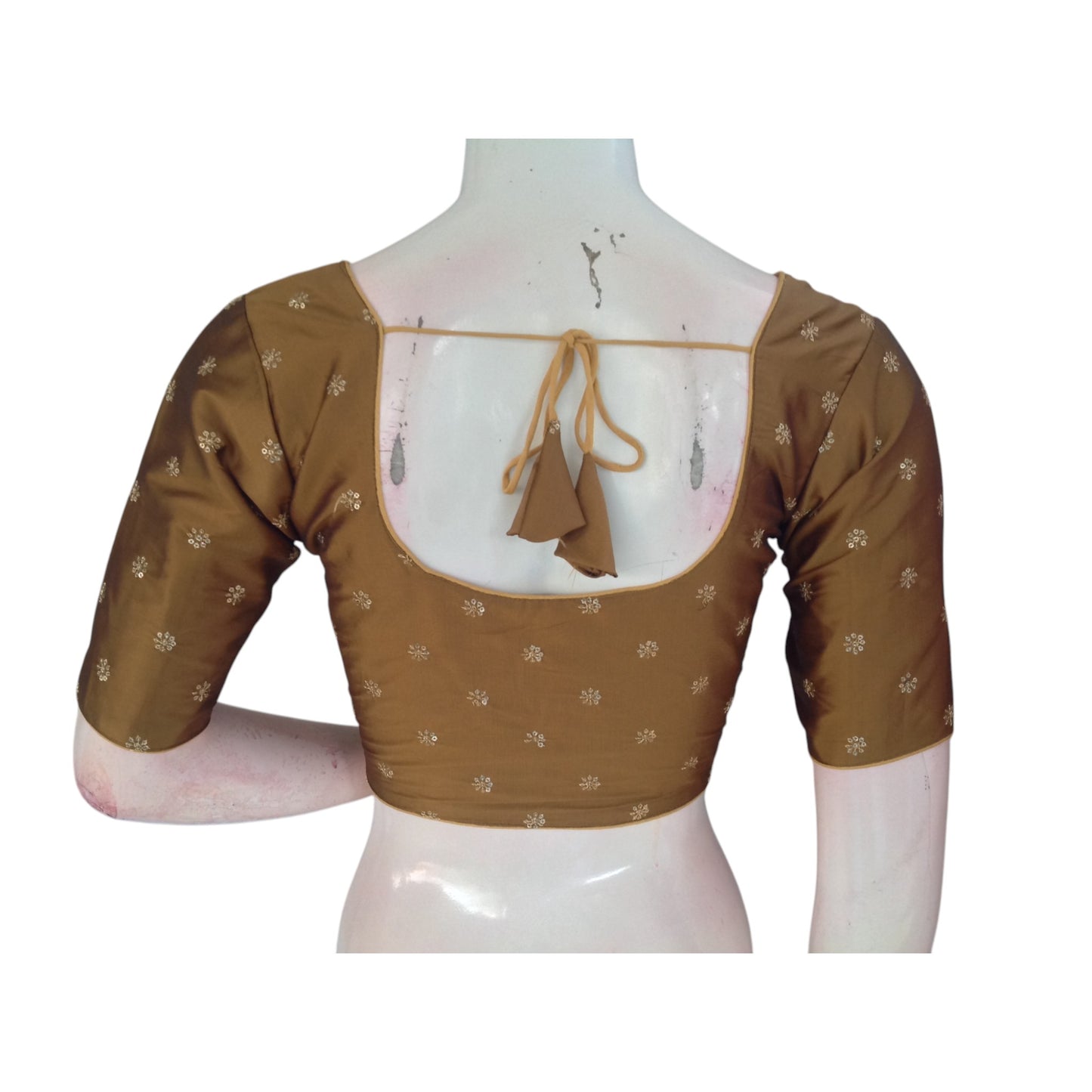 Luxurious Dark Mustard Gold Semi-Silk Butta Embroidery Readymade Blouse