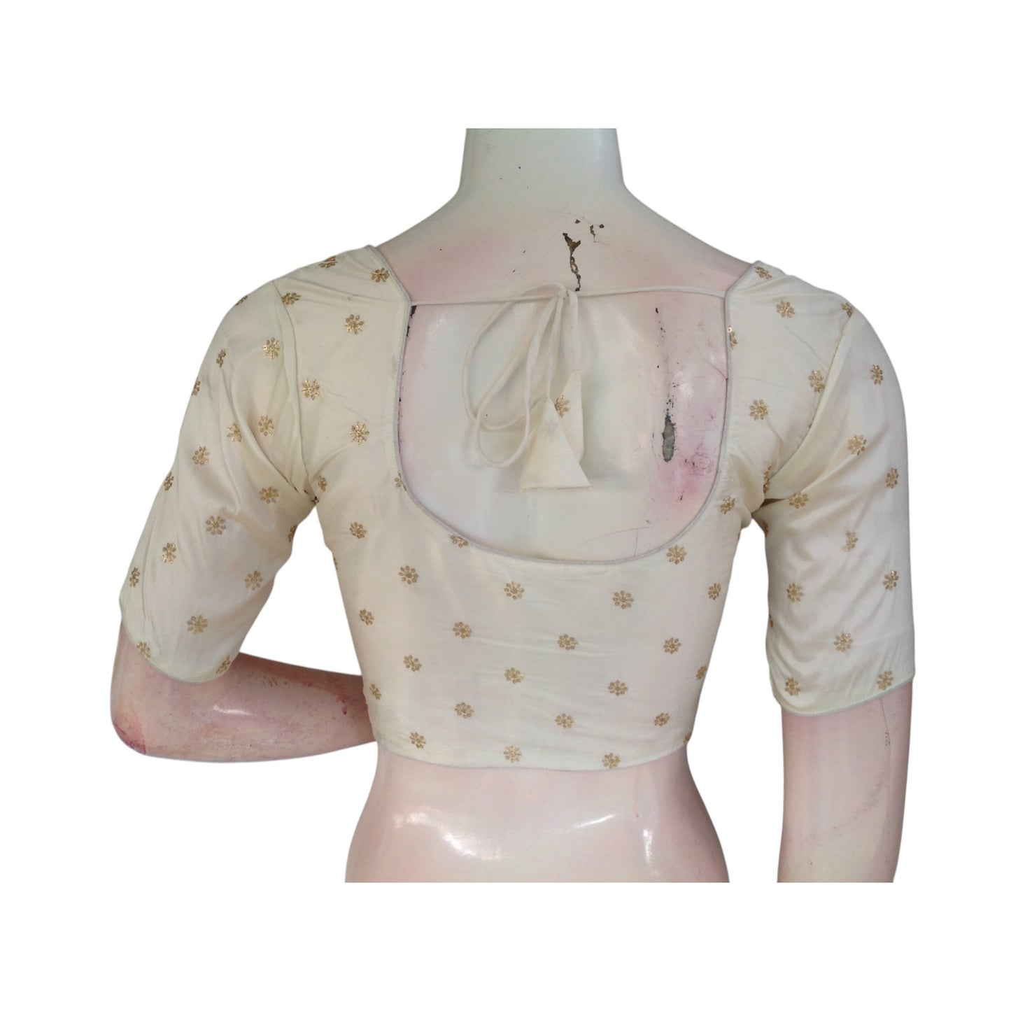 Timeless Elegance: Creamy White Semi-Silk Blouse with Delicate Embroidery