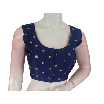 Sleek and Stylish: Sleeveless Navy Blue Semi-Silk Readymade Blouse