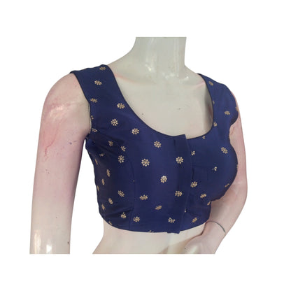 Sleek and Stylish: Sleeveless Navy Blue Semi-Silk Readymade Blouse