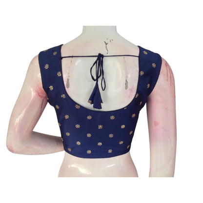 Sleek and Stylish: Sleeveless Navy Blue Semi-Silk Readymade Blouse