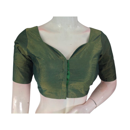 Verdant Green Sweetheart Neckline Tissue Saree Blouse | Fresh & Feminine