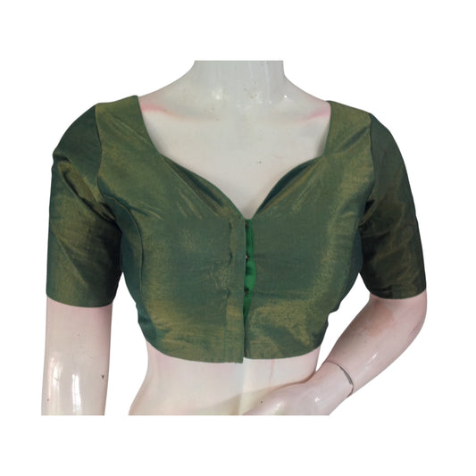 Verdant Green Sweetheart Neckline Tissue Saree Blouse | Fresh & Feminine