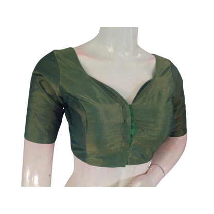 Verdant Green Sweetheart Neckline Tissue Saree Blouse | Fresh & Feminine