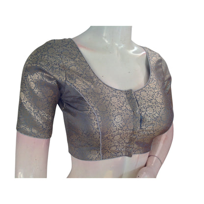 Timeless Elegance: Grey Color Brocade Silk Saree Readymade Blouse