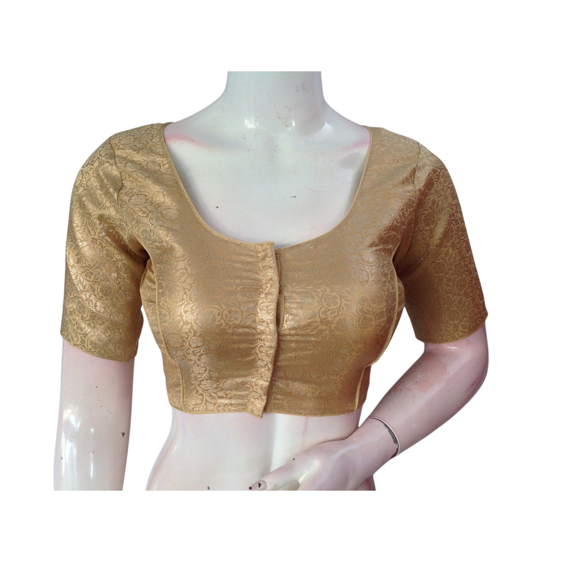 Golden Glamour: Brocade Silk Readymade Saree Blouse