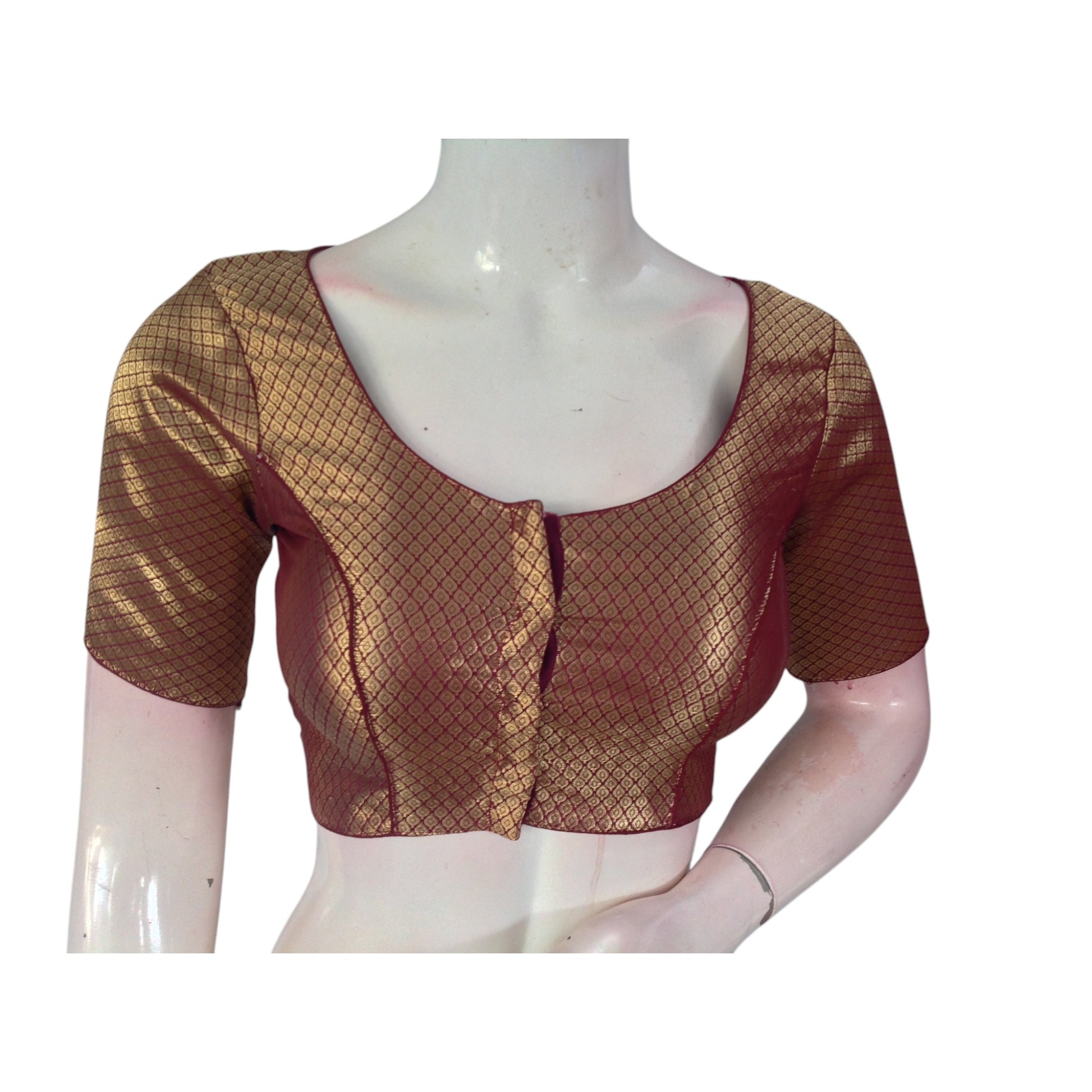 Regal Dark Maroon Silk Brocade Blouse - A Timeless Classic