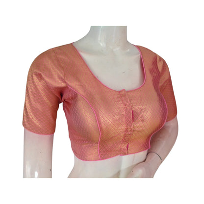 Delicate Pink: A Soft and Elegant Brocade Silk Readymade Saree Blouse