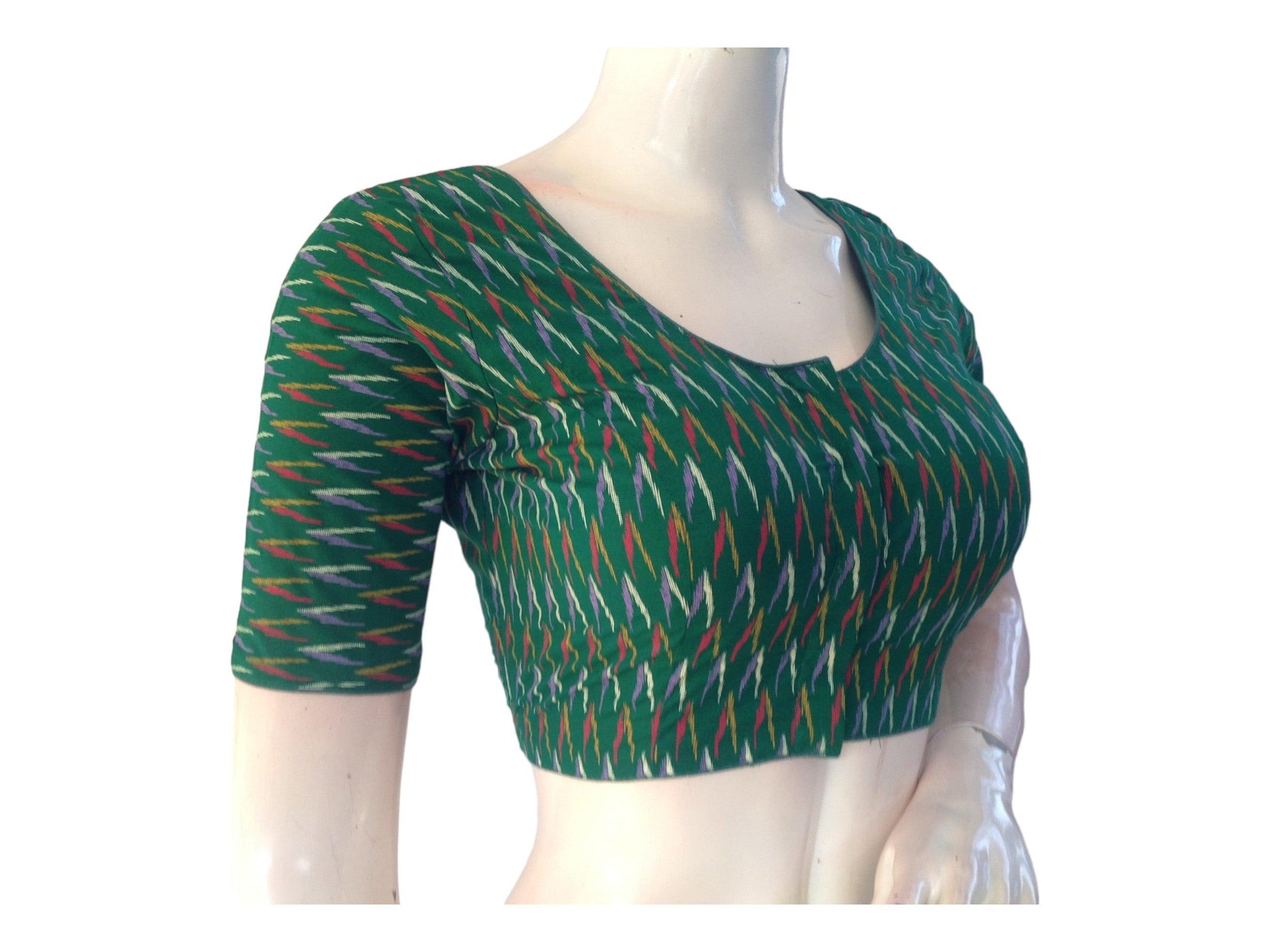 Green Saree Bouse, Cotton Readymade blouse, Trendy Indian Saree Choli top, Plus Size Blouse - D3blouses