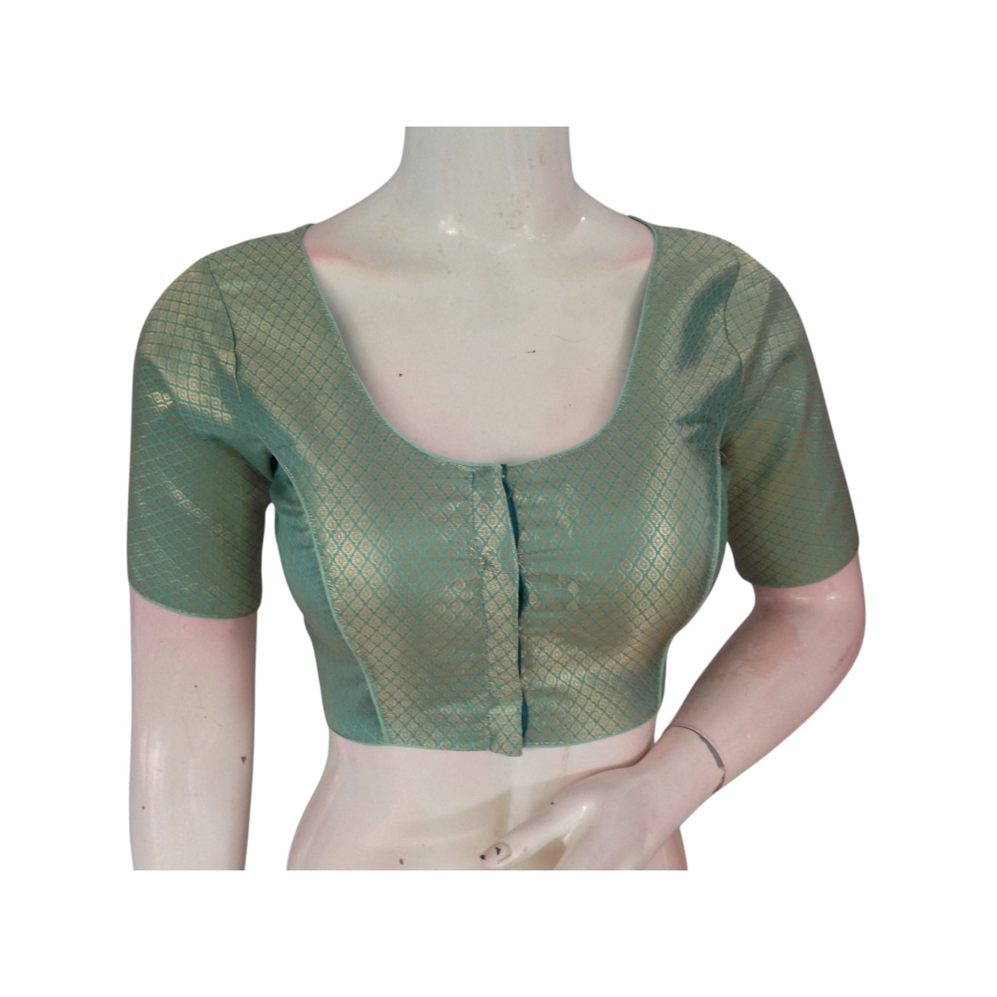 Serene Teal Green : A Calming  Brocade Silk Readymade Blouse