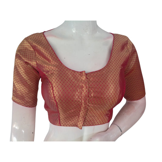 Radiant Red: Brocade Silk Saree Readymade Blouse for a Stunning Look