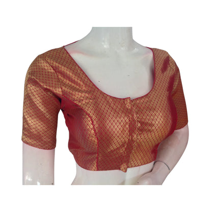 Radiant Red: Brocade Silk Saree Readymade Blouse for a Stunning Look