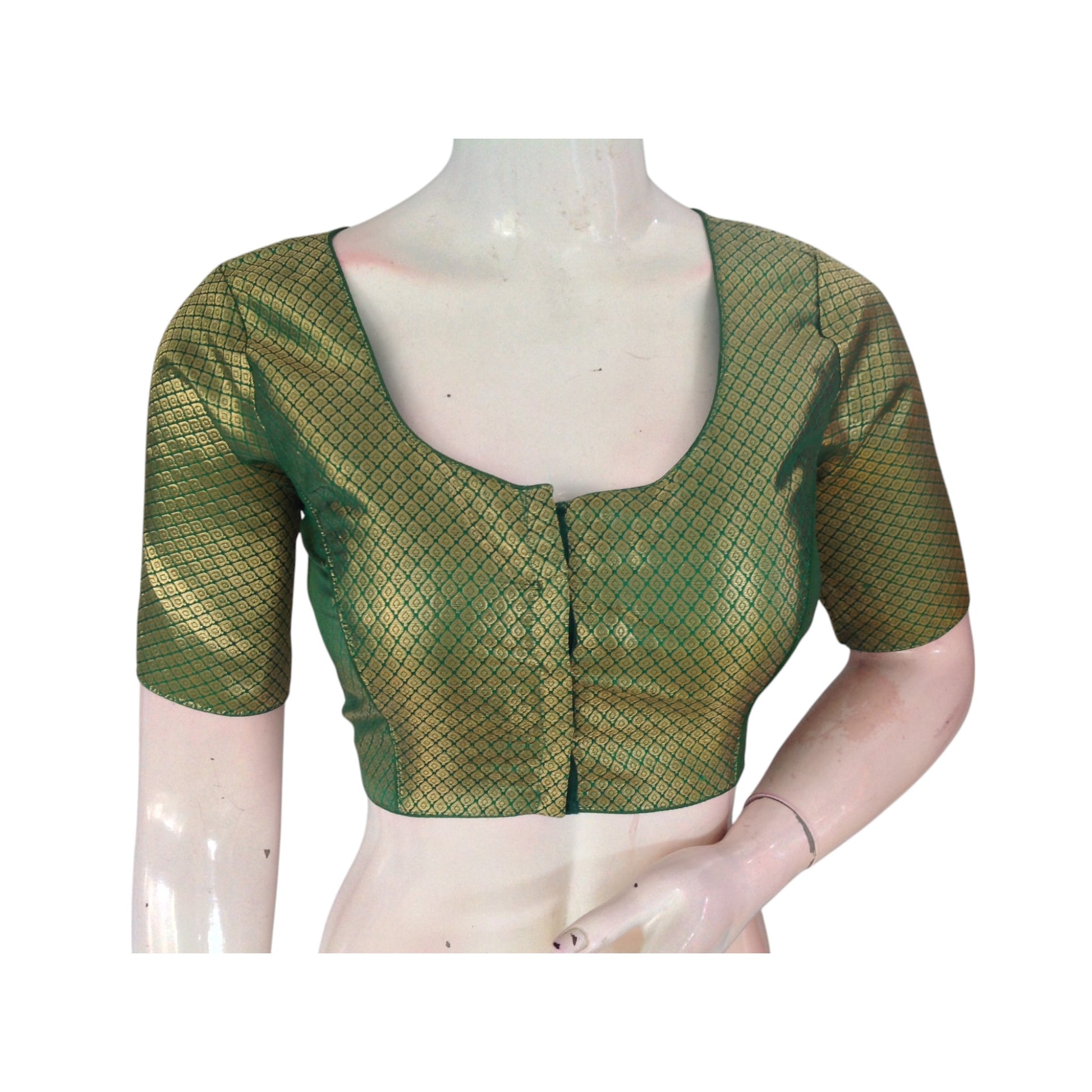 Emerald Elegance: A Luxurious Green  Brocade Silk Readymade Blouse