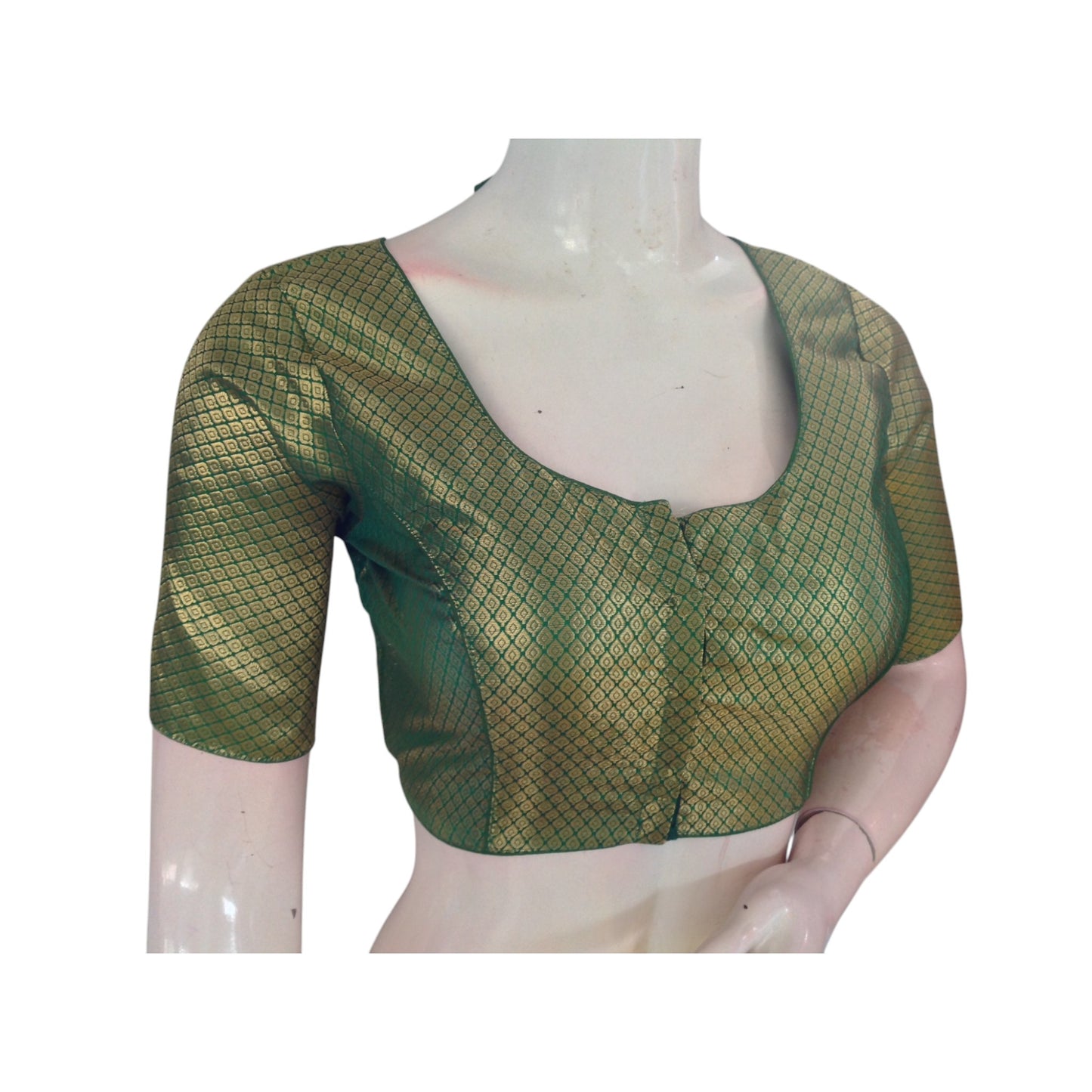 Emerald Elegance: A Luxurious Green  Brocade Silk Readymade Blouse