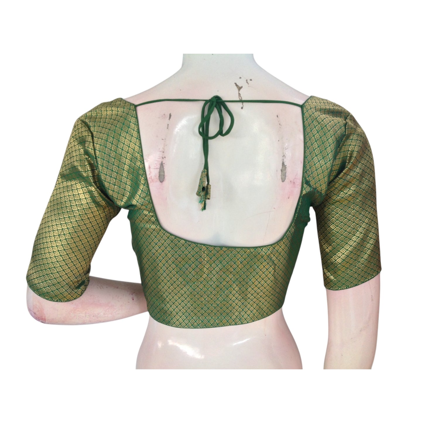 Emerald Elegance: A Luxurious Green  Brocade Silk Readymade Blouse