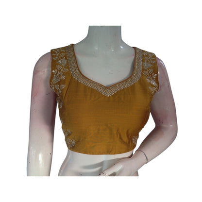 Golden Glow: Rich Mustard Embroidered Partywear Readymade Saree Blouse