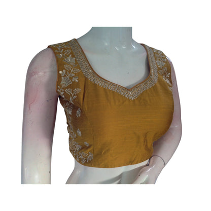 Golden Glow: Rich Mustard Embroidered Partywear Readymade Saree Blouse