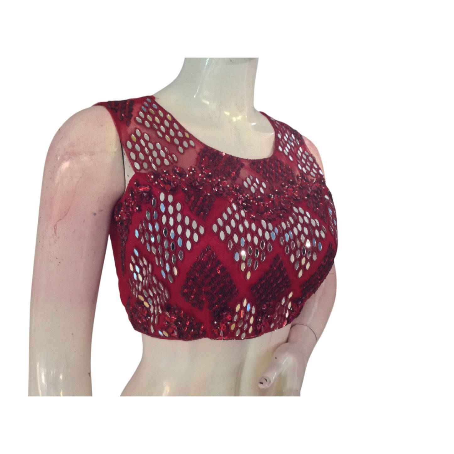 Maroon Magic: A Dazzling Handcrafted Designer Partywear Readymade Saree Blouse