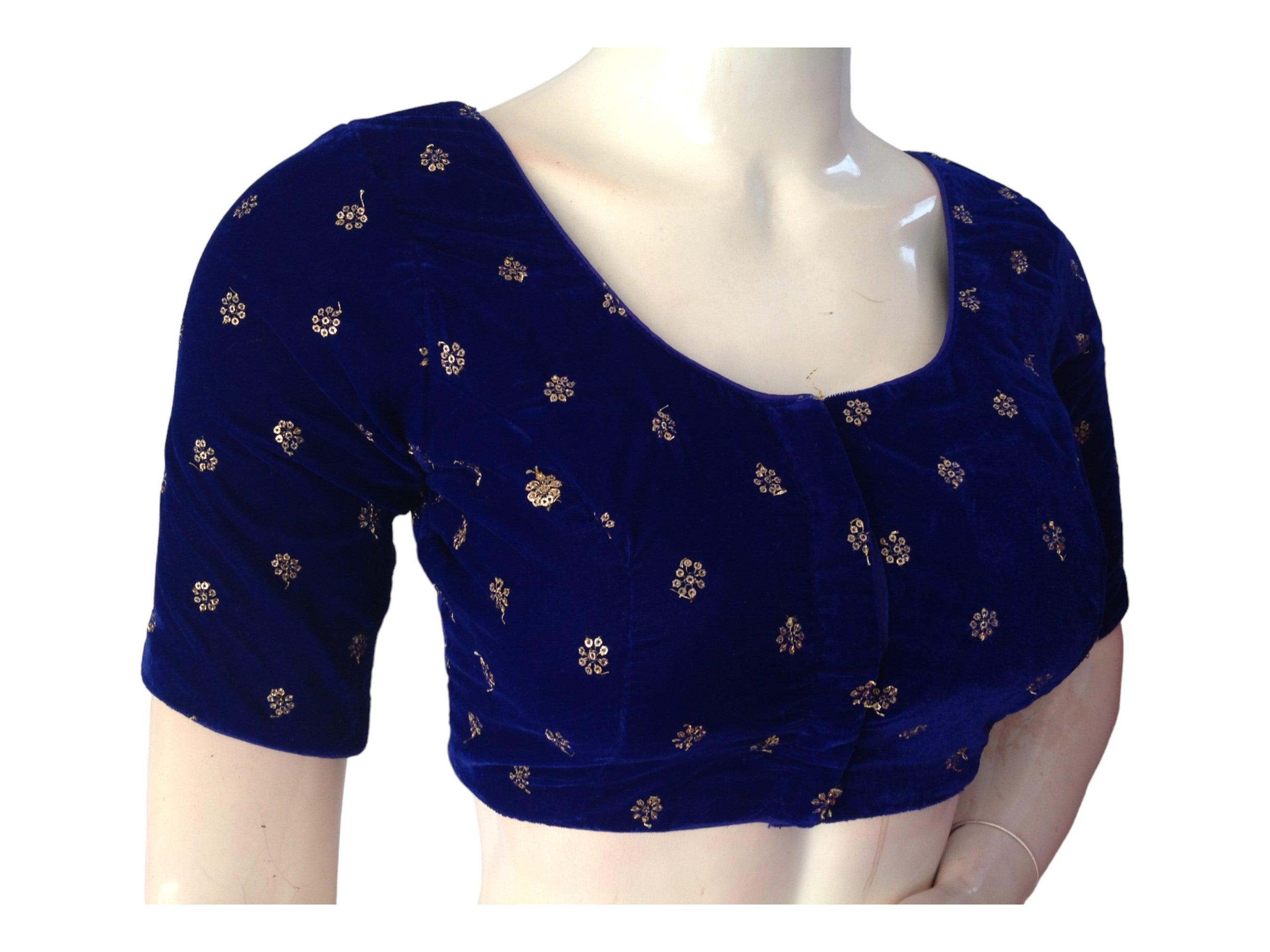 Blue Saree Blouse Velvet Readymade blouse Indian Saree Choli top Online