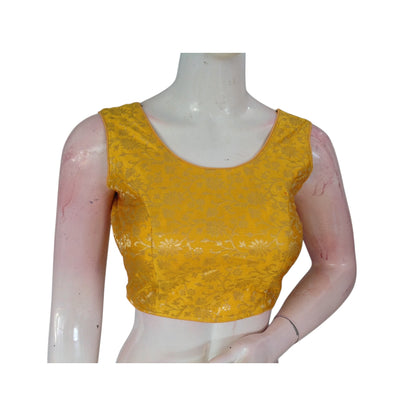 Sunny Yellow Banaras Silk Readymade Saree Blouse: Handwoven Elegance