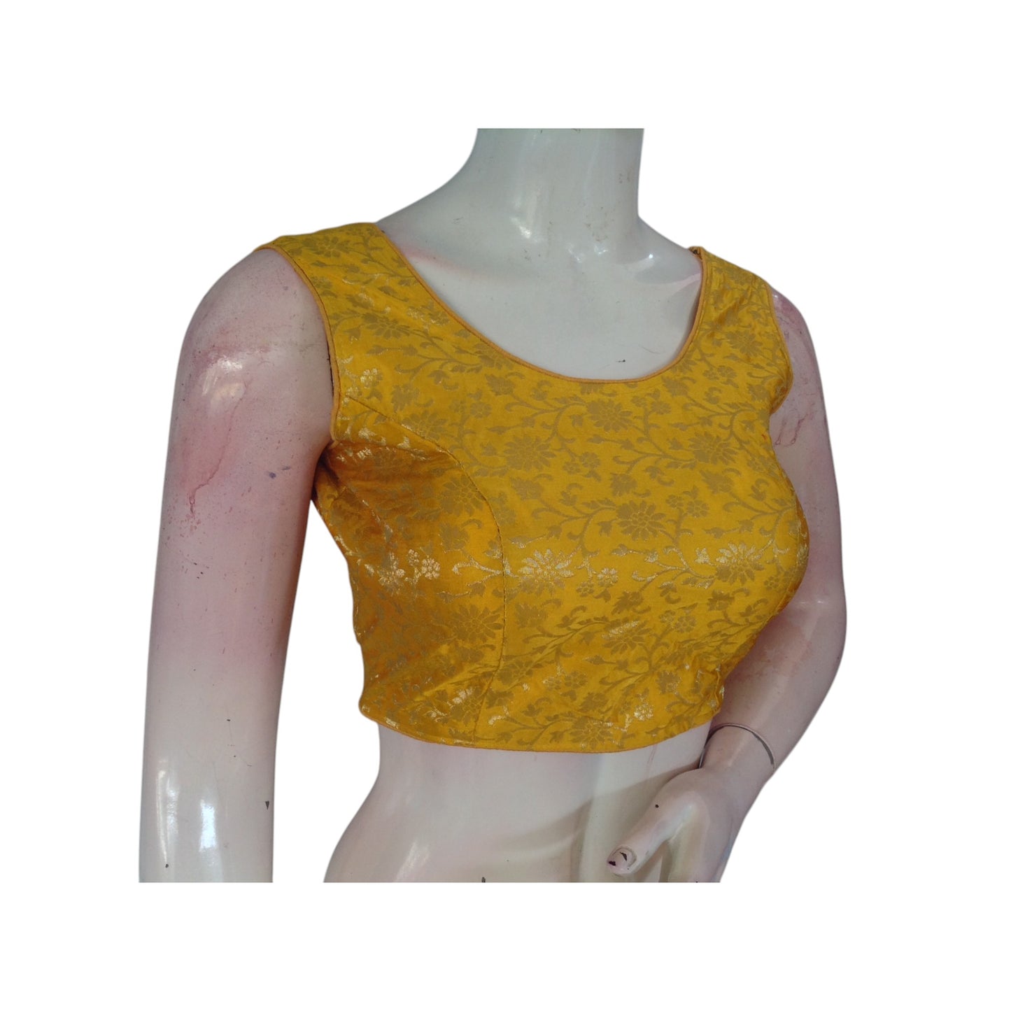 Sunny Yellow Banaras Silk Readymade Saree Blouse: Handwoven Elegance