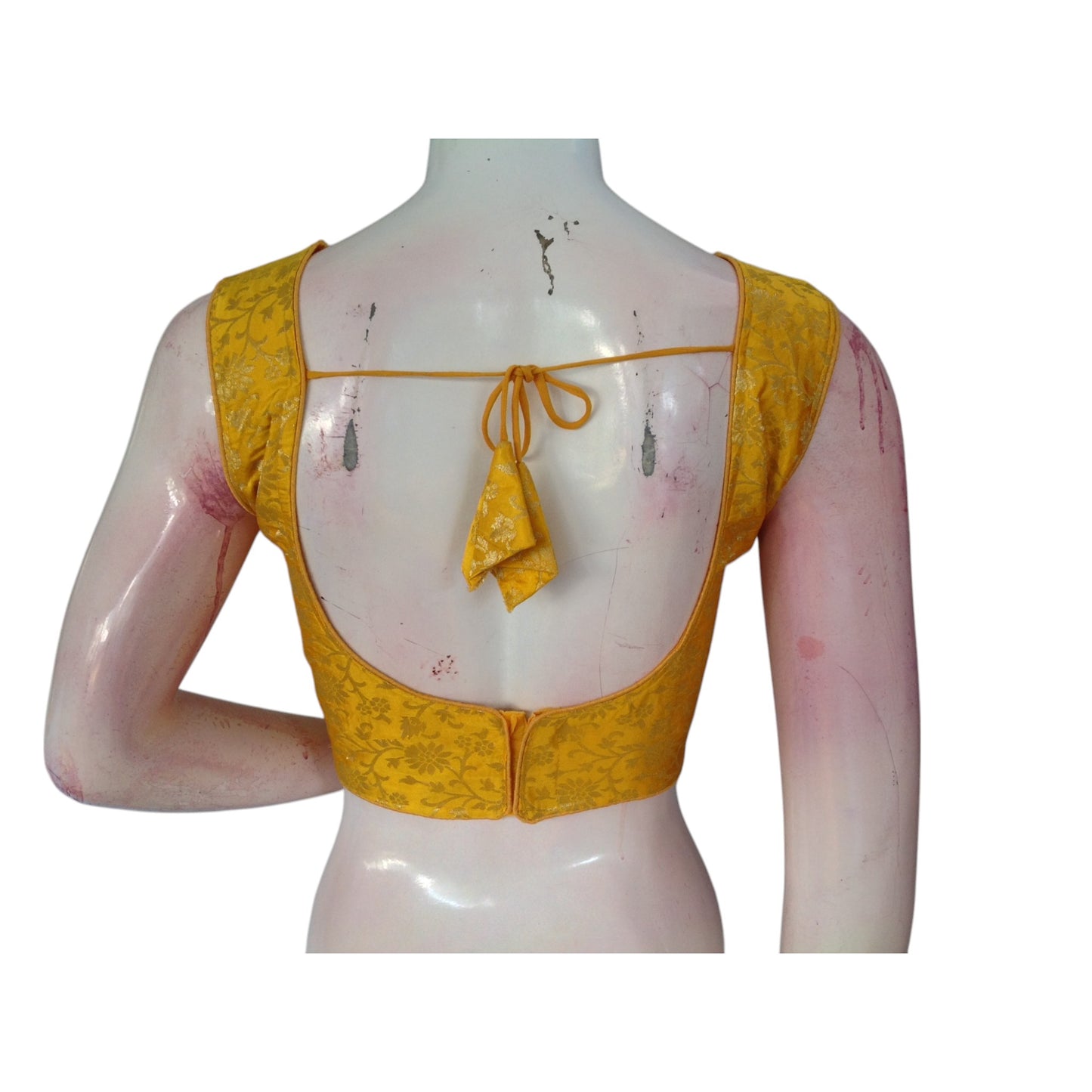 Sunny Yellow Banaras Silk Readymade Saree Blouse: Handwoven Elegance