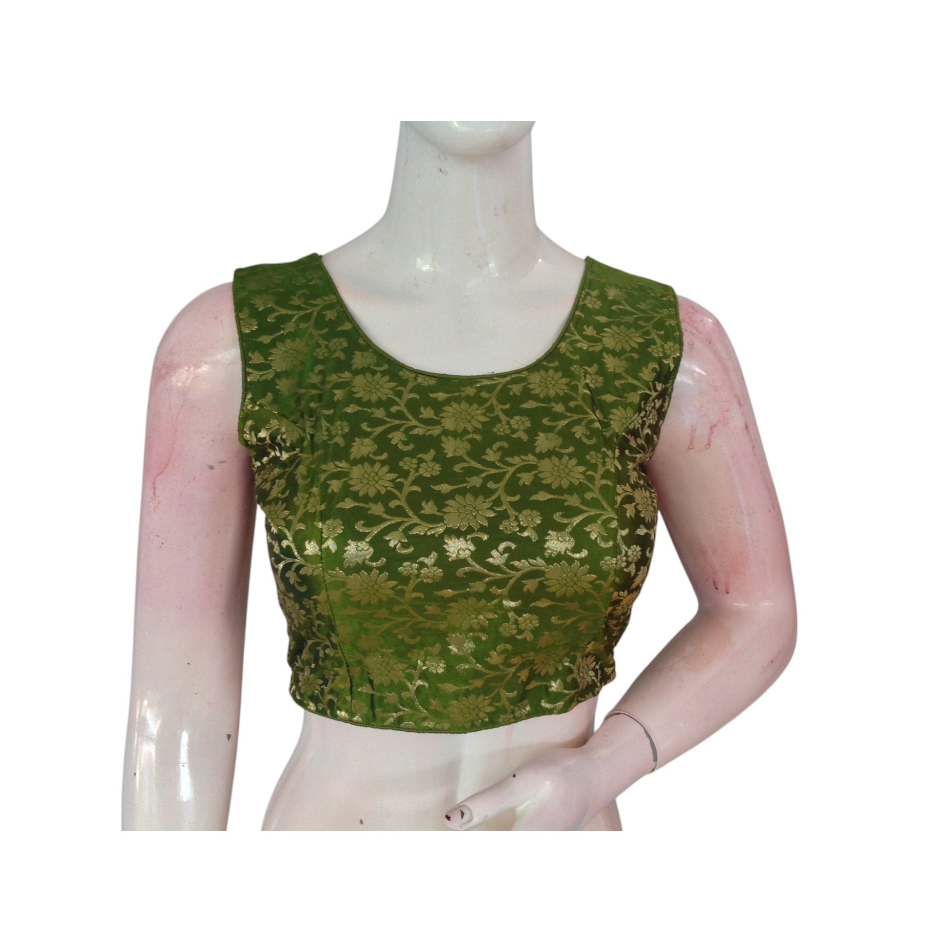 Timeless Olive Green Banarasi Silk Readymade Blouse: Effortless Elegance