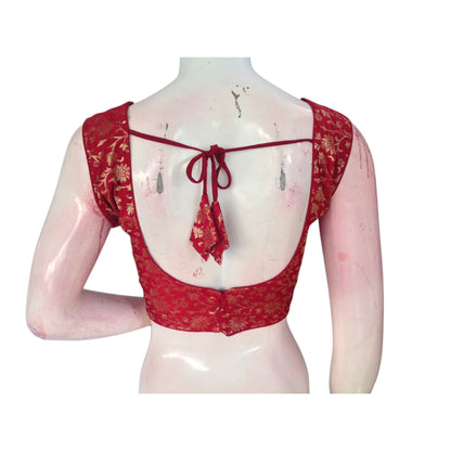 Rich Maroon Banarasi Silk Ready made Saree Blouse: A Touch of Royalty