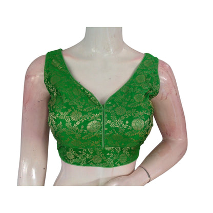 Vibrant Parrot Green Banarasi Silk Readymade Saree Blouse: A Burst of Color