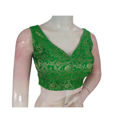 Vibrant Parrot Green Banarasi Silk Readymade Saree Blouse: A Burst of Color