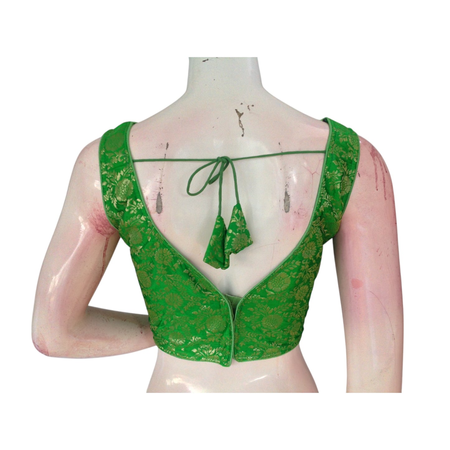 Vibrant Parrot Green Banarasi Silk Readymade Saree Blouse: A Burst of Color