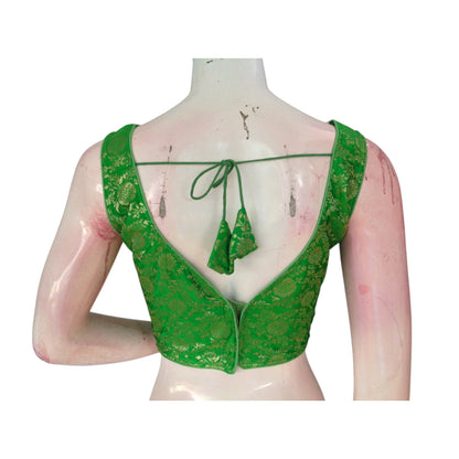 Vibrant Parrot Green Banarasi Silk Readymade Saree Blouse: A Burst of Color