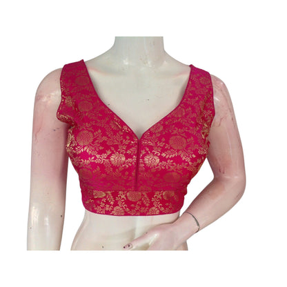 Sparkling Raspberry Pink Banaras Silk Ready made Blouse: A Touch of Romance