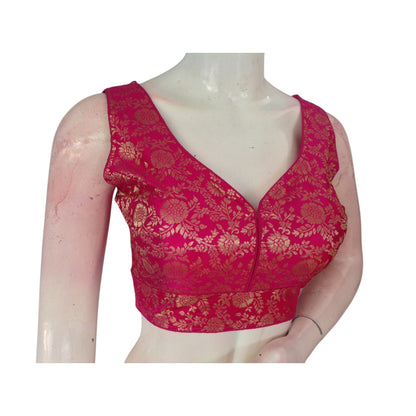 Sparkling Raspberry Pink Banaras Silk Ready made Blouse: A Touch of Romance