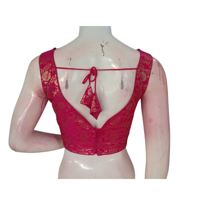 Sparkling Raspberry Pink Banaras Silk Ready made Blouse: A Touch of Romance