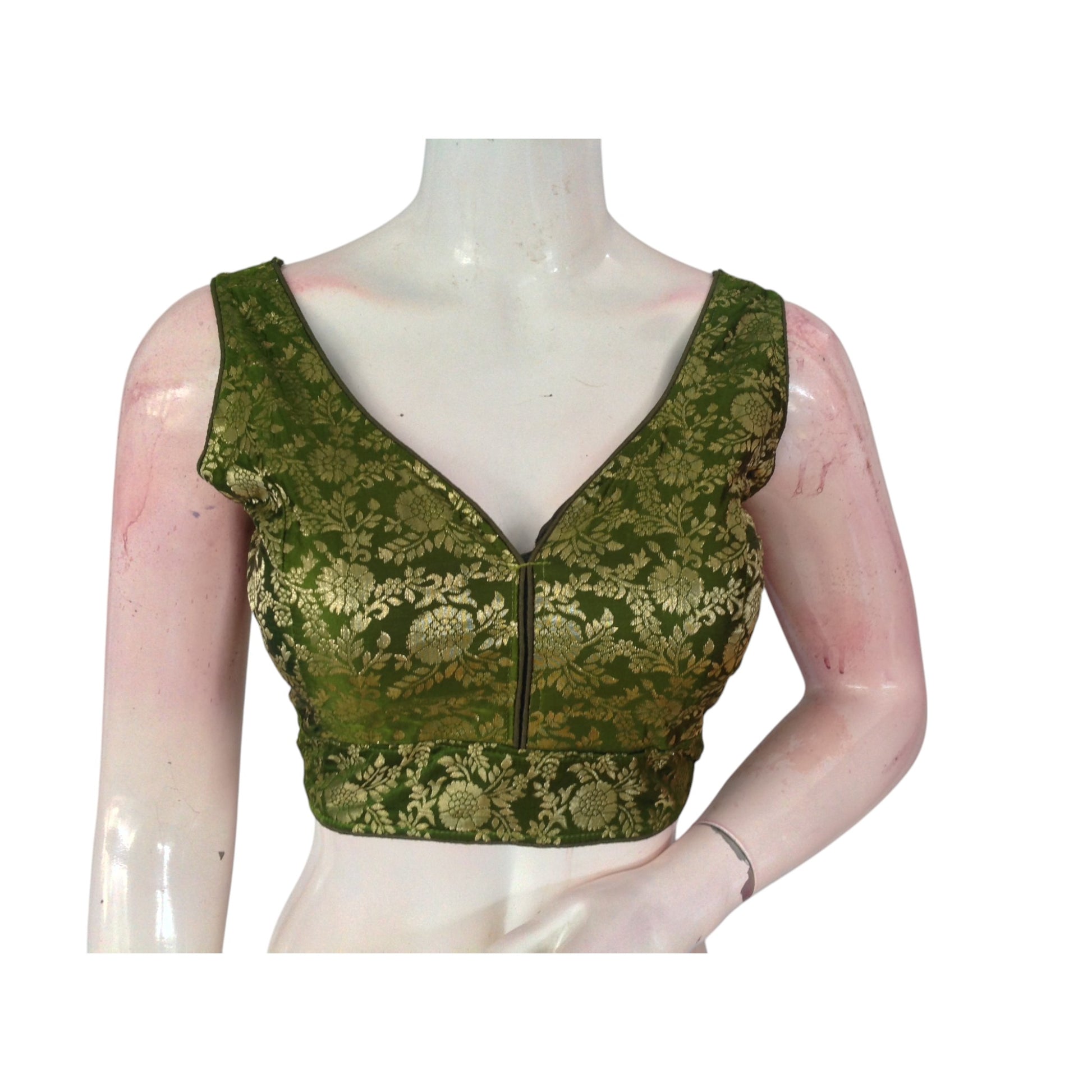 Timeless Olive Green Banarasi Silk Ready made Blouse: Effortless Elegance