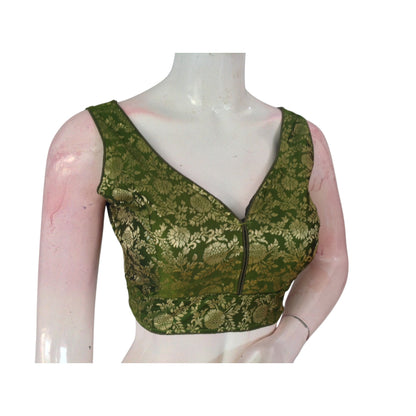 Timeless Olive Green Banarasi Silk Ready made Blouse: Effortless Elegance