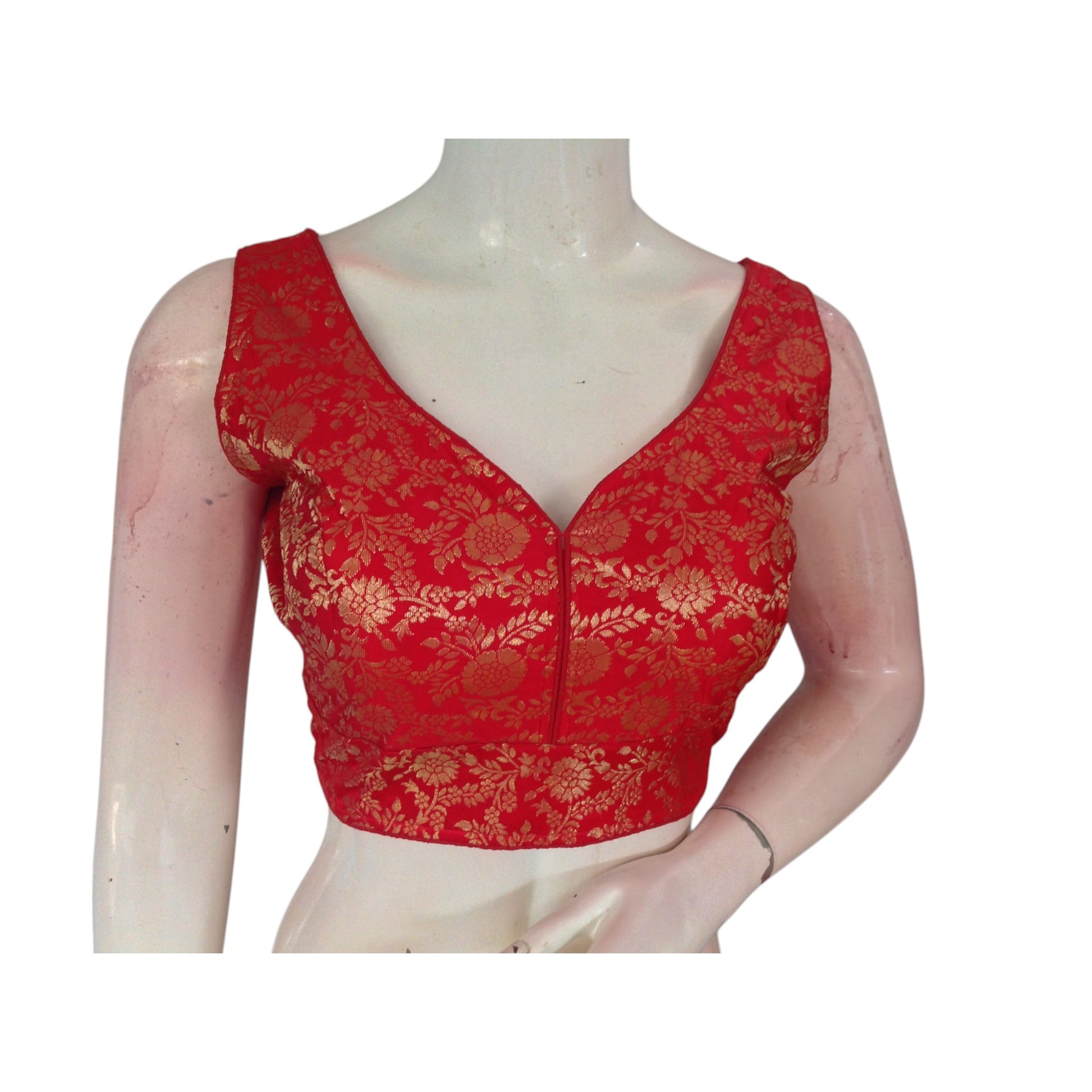 Classic Red Banaras Silk Ready made Saree Blouse: A Timeless Elegance"