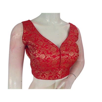 Classic Red Banaras Silk Ready made Saree Blouse: A Timeless Elegance"