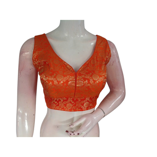 Radiant Orange Banaras Silk Ready Made Saree Blouse: A Burst of Radiance